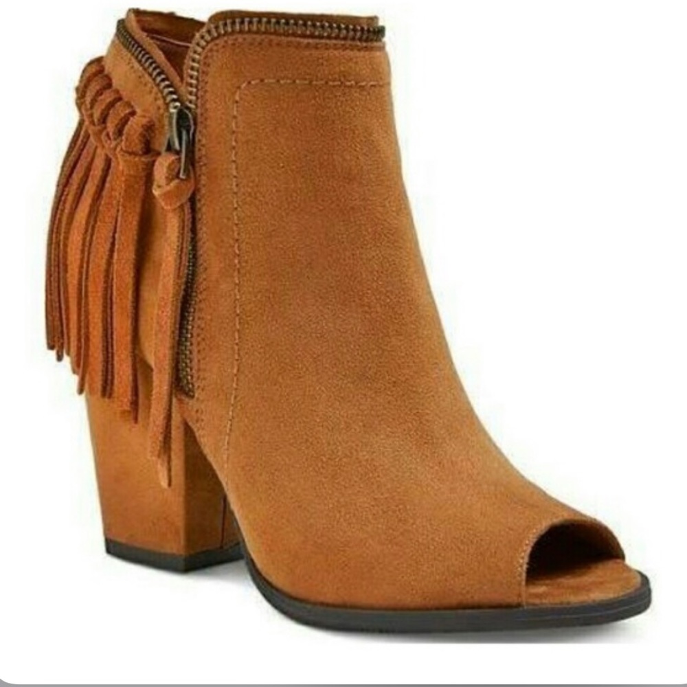 Dolce Vita Josie Western Fringe Booties Tan Cognac